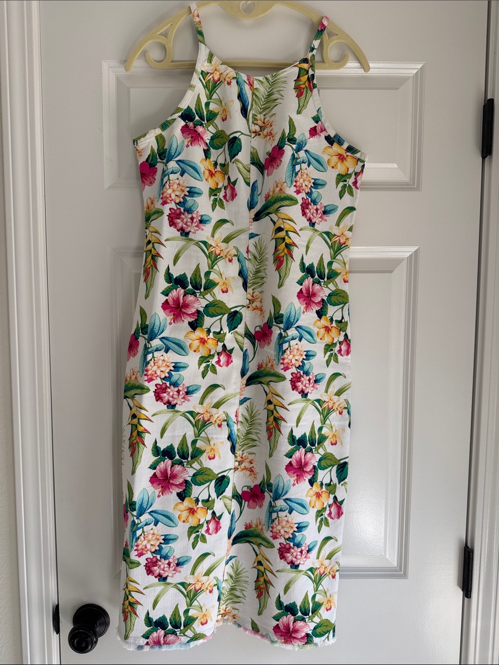 Tommy Bahama White Floral Tropical Midi Dress with Pink & Yellow Blooms